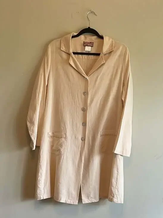 April Cornell Vintage Cream Linen Blend Embroidered Button Up Dress, Jacket Sz. - Picture 1 of 7